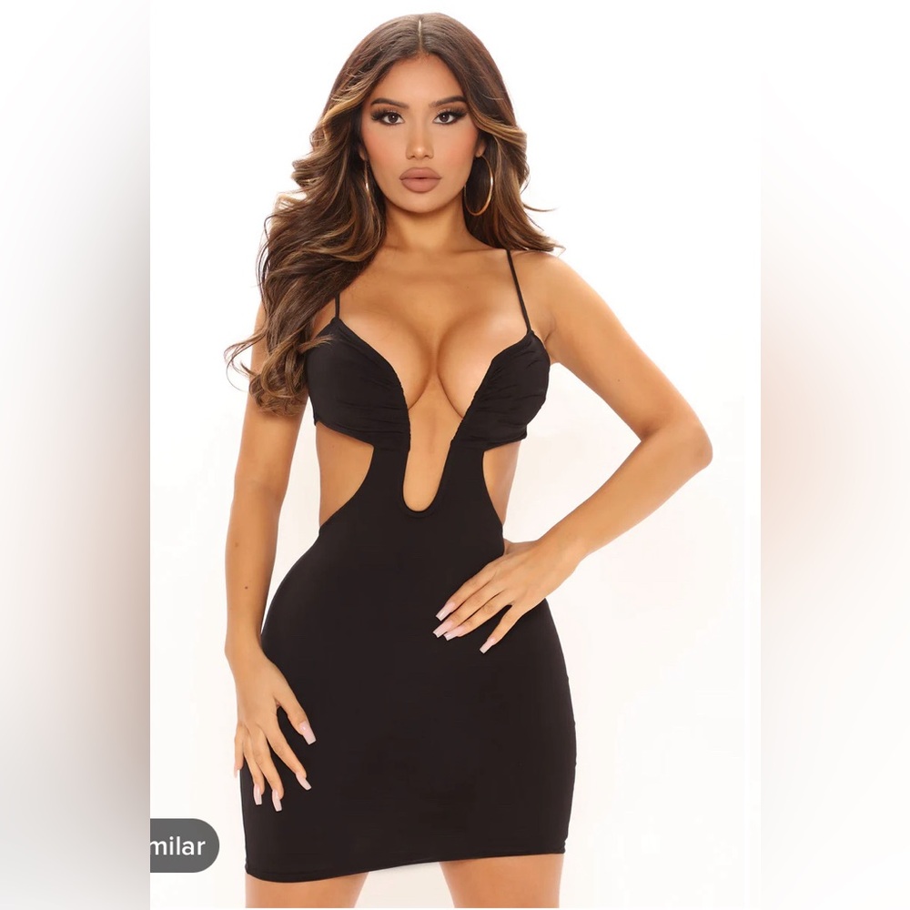 NWT Fashion Nova Deep Down Low black mini party dress. Dare to Bare! SZ M